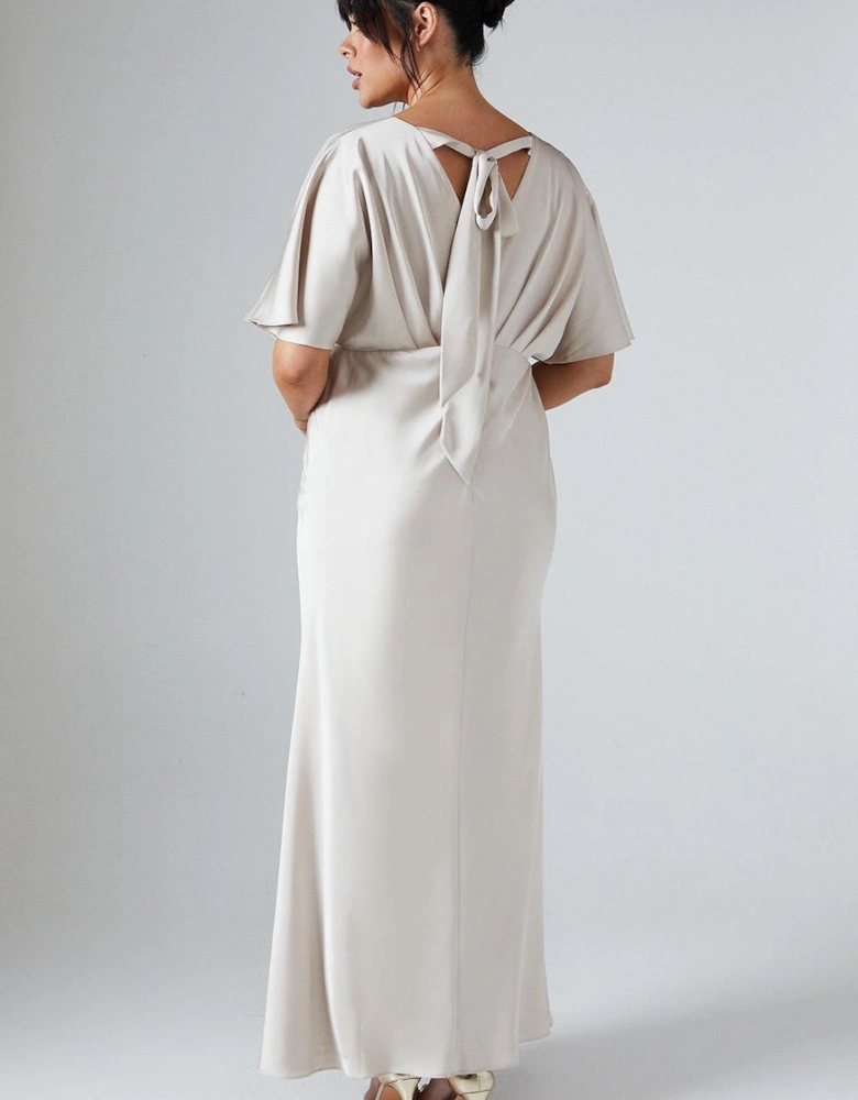 Plus Batwing Sleeve Satin Fishtail Maxi Bridesmaid Dress