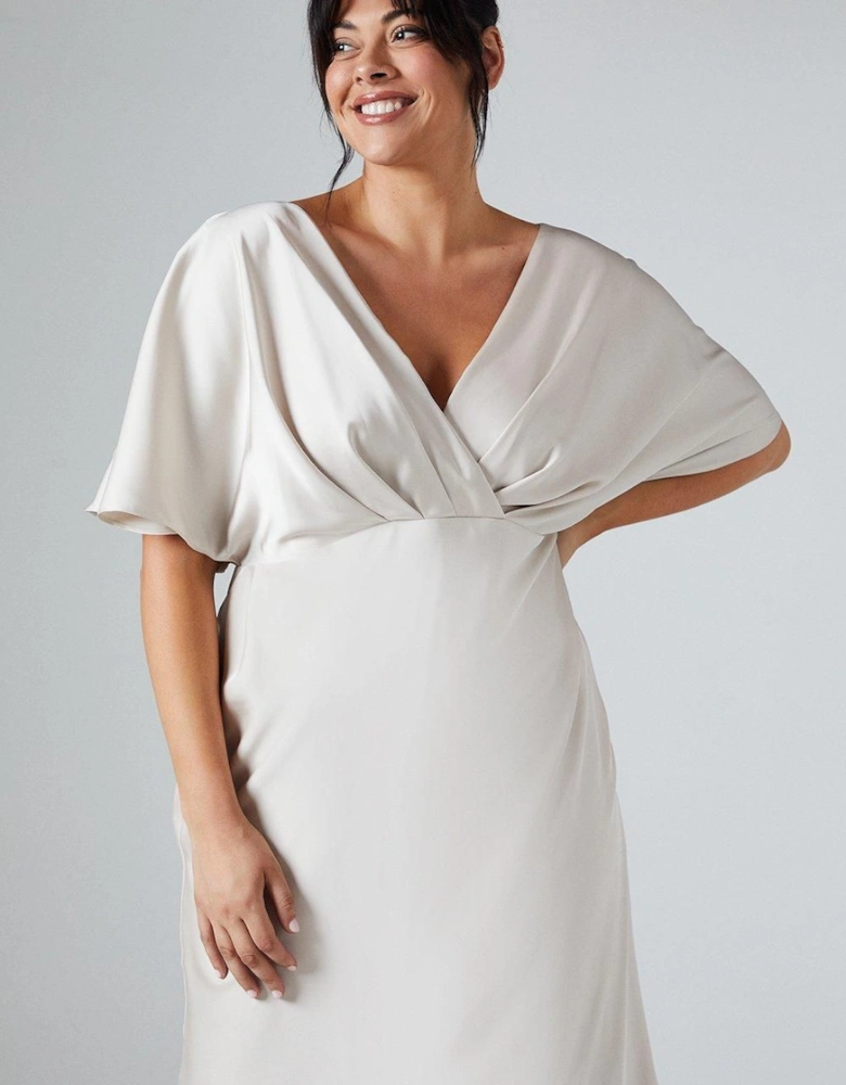 Plus Batwing Sleeve Satin Fishtail Maxi Bridesmaid Dress