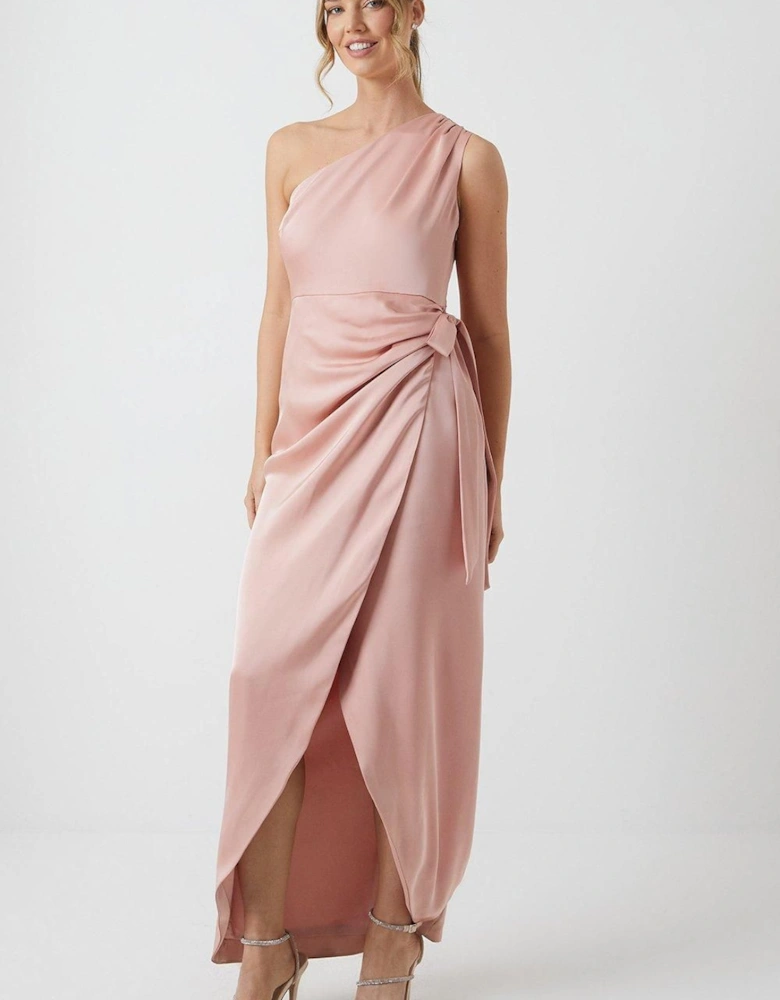 One Shoulder Wrap Satin Bridesmaid Dress