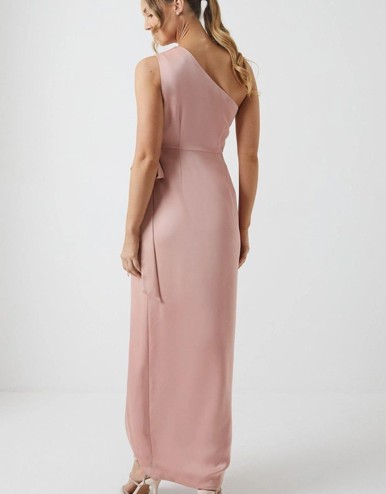 One Shoulder Wrap Satin Bridesmaid Dress