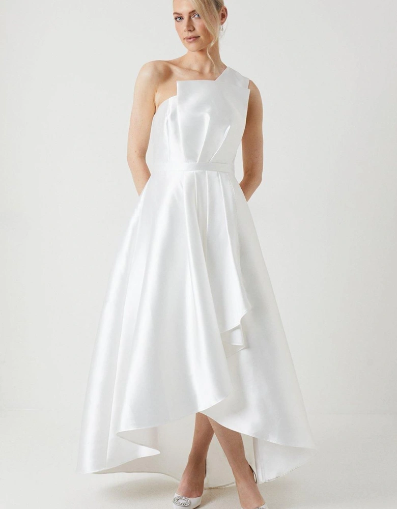 Waterfall Skirt Twill One Shoulder Wedding Dress