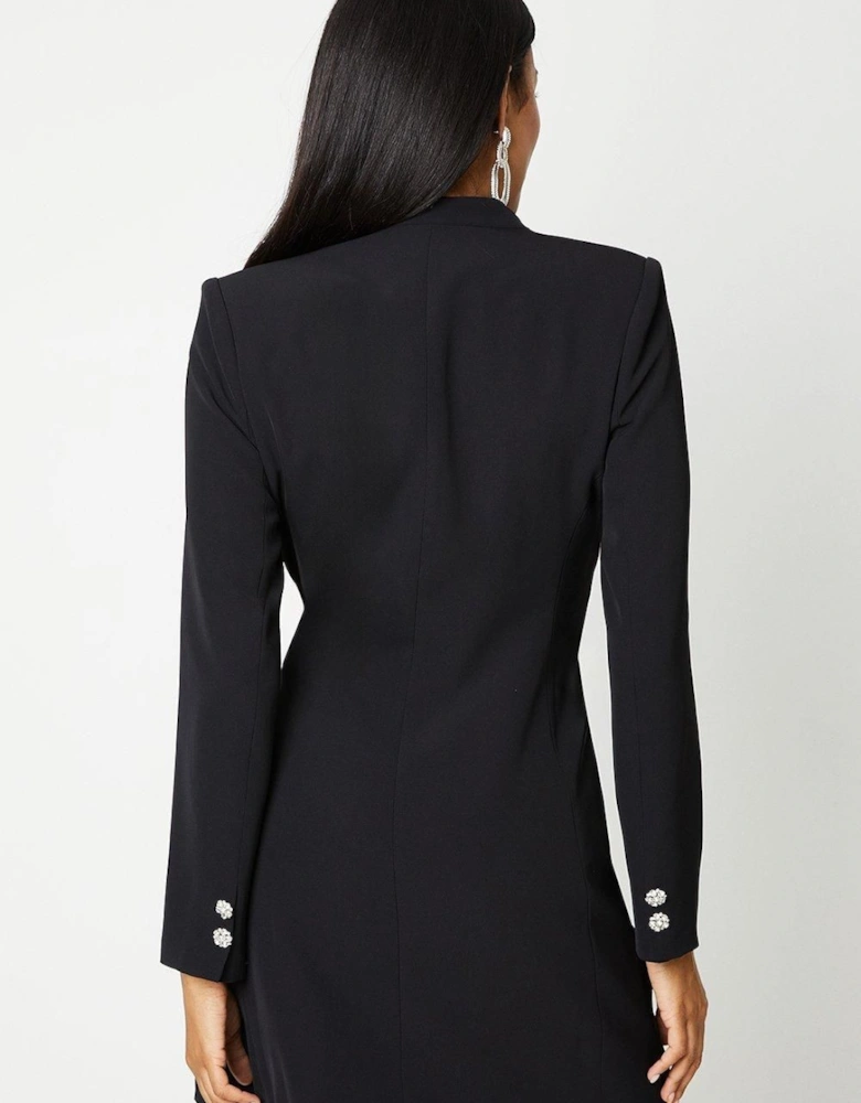 Drape Wrap Blazer Dress With Gem Buttons