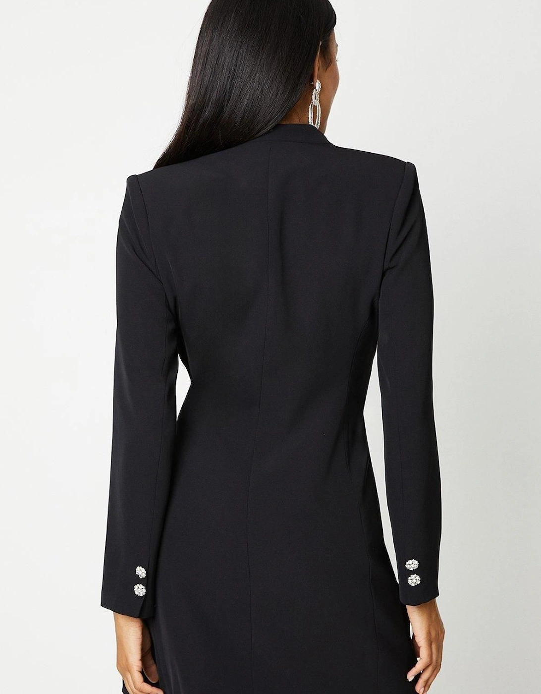 Drape Wrap Blazer Dress With Gem Buttons