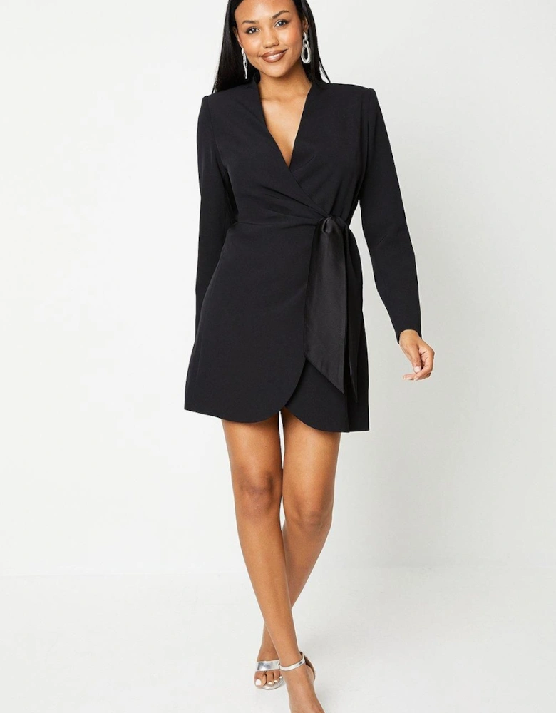 Drape Wrap Blazer Dress With Gem Buttons
