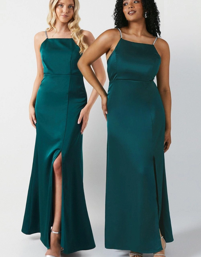 Diamonte Apron Neckline Bridesmaid Maxi Dress