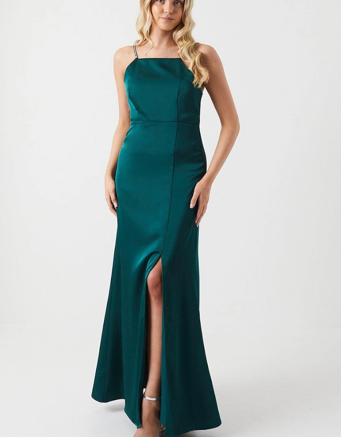 Diamonte Apron Neckline Bridesmaid Maxi Dress