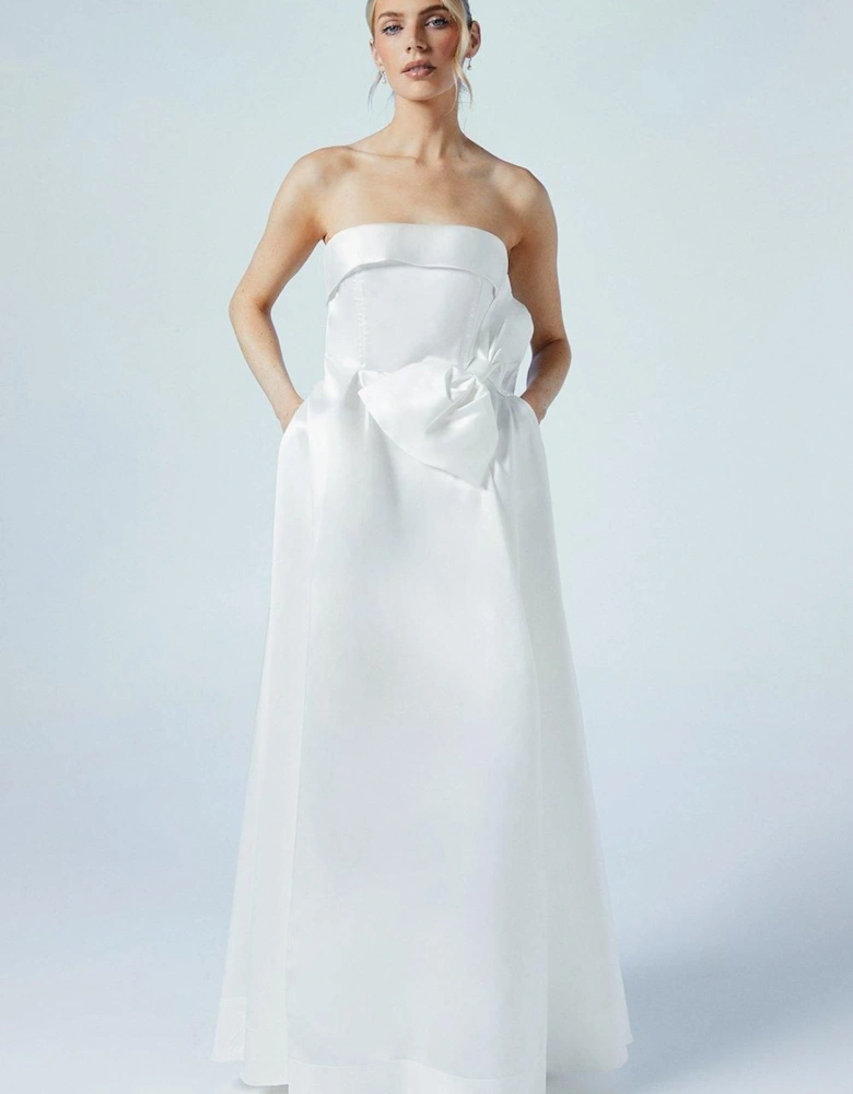 Origami Bow Front Twill Wedding Dress