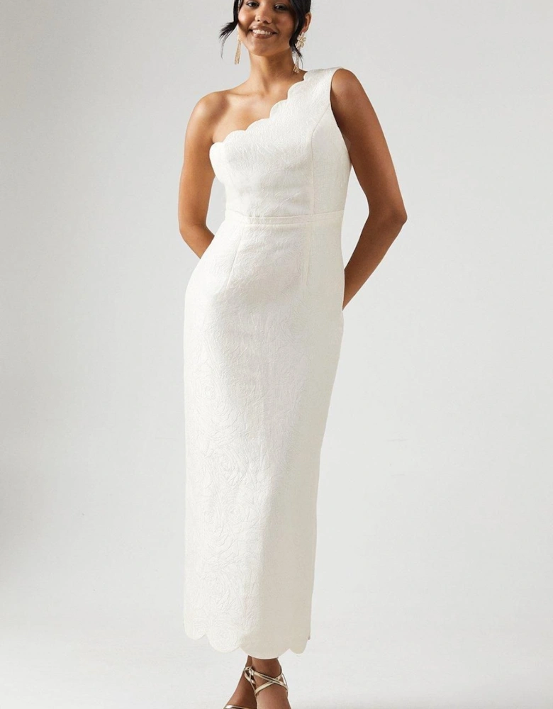 Scallop Edge One Shoulder Column Bridesmaid Dress