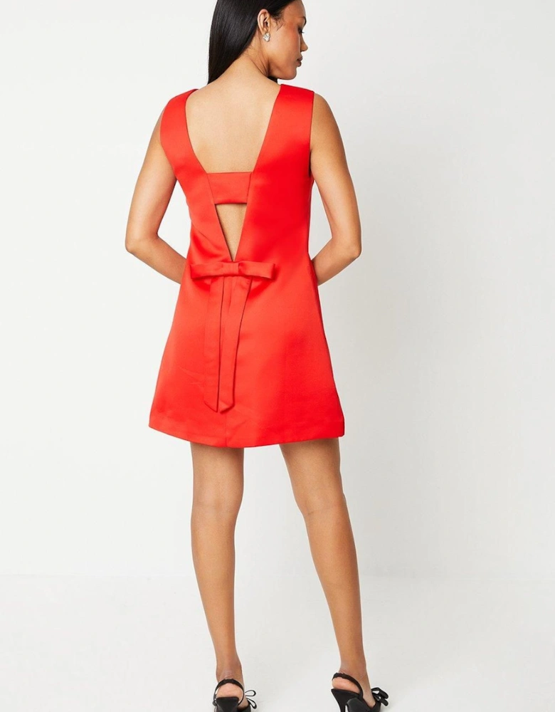 Premium Satin Bow Back Mini Shift Dress