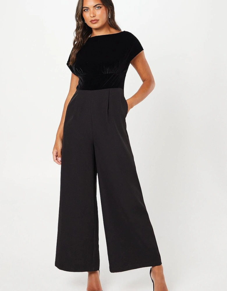 Velvet Bodice Pleat Detail Jumpsuit