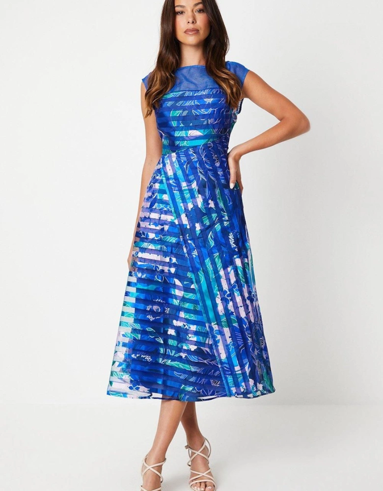 Printed Stripe Organza Midi Dress