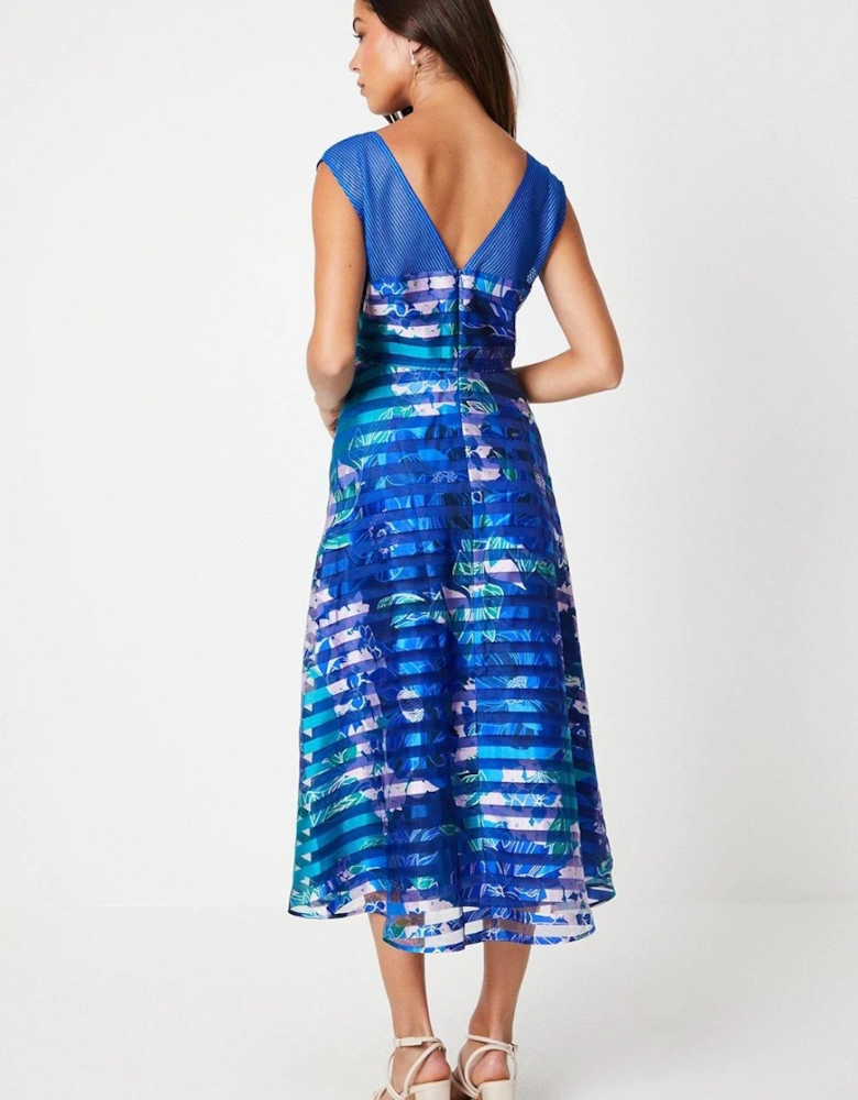 Printed Stripe Organza Midi Dress