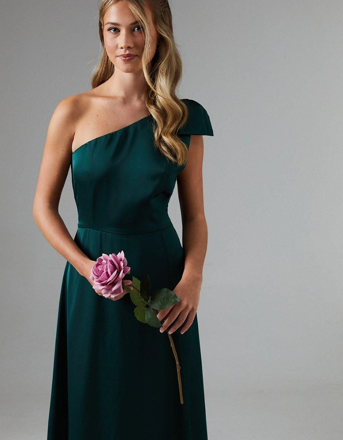 Teen One Shoulder Bow Bridesmaids Dress