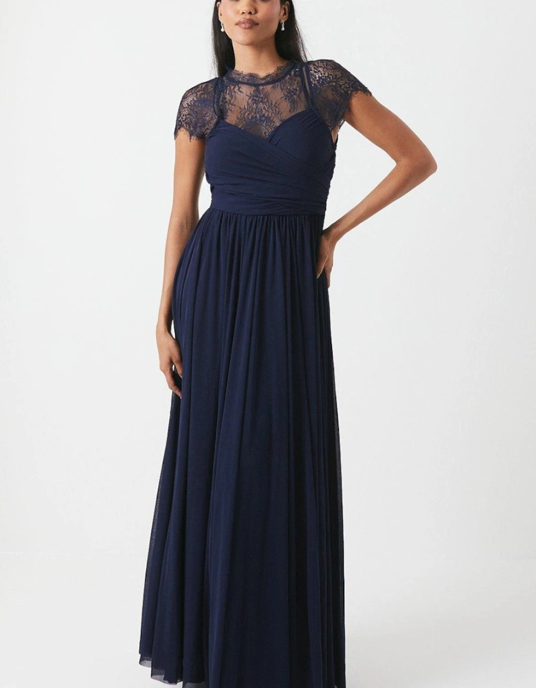 Lace Top Wrap Waist Chiffon Bridesmaid Dress