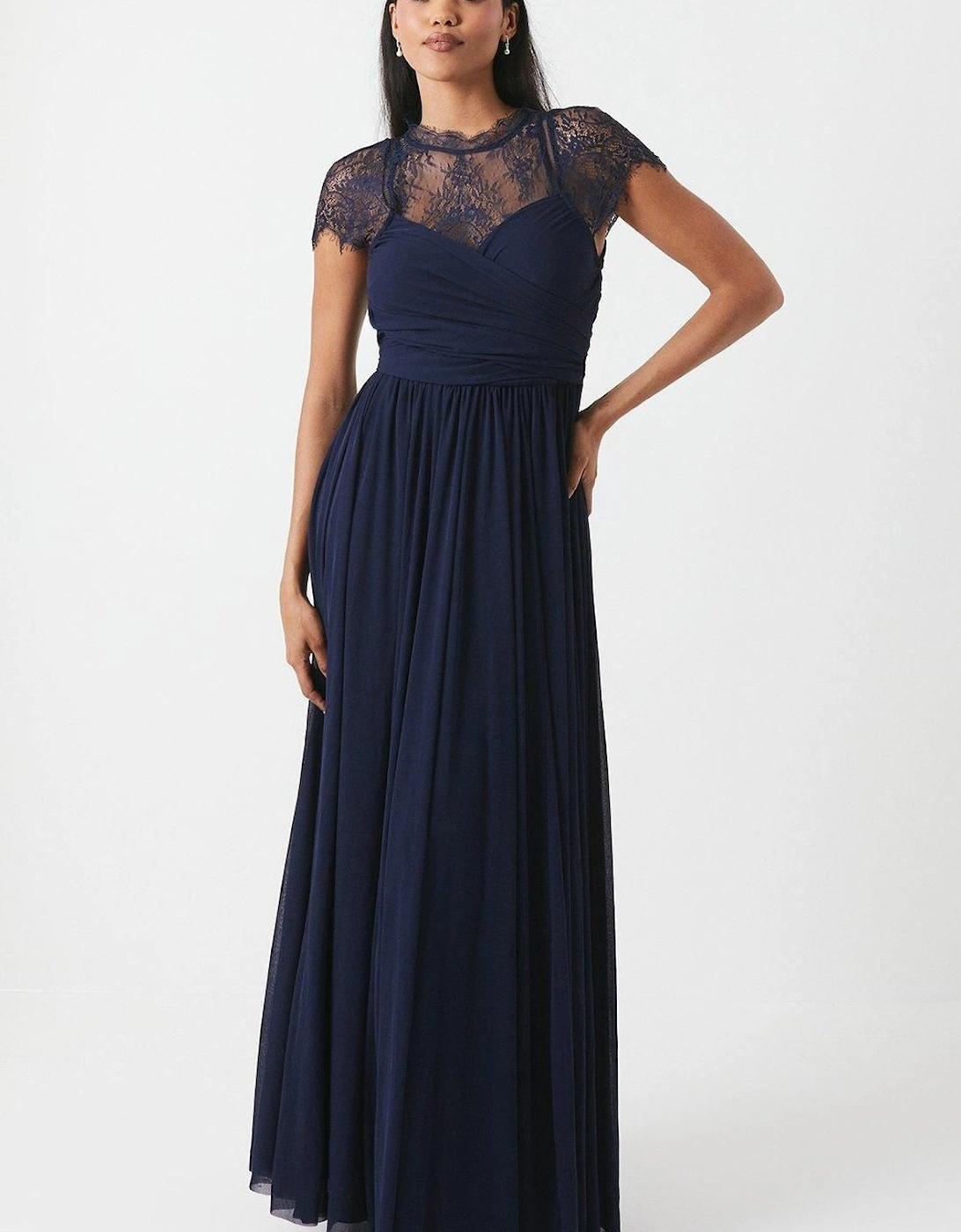 Lace Top Wrap Waist Chiffon Bridesmaid Dress, 6 of 5