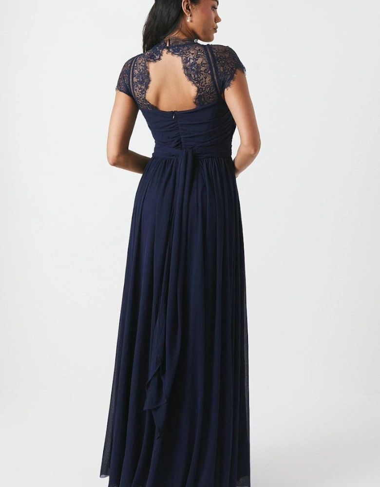 Lace Top Wrap Waist Chiffon Bridesmaid Dress