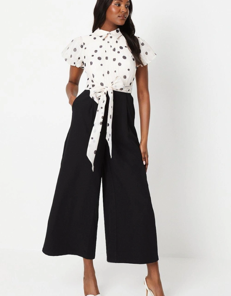Pintuck Bodice Jumpsuit With Puff Sleeve