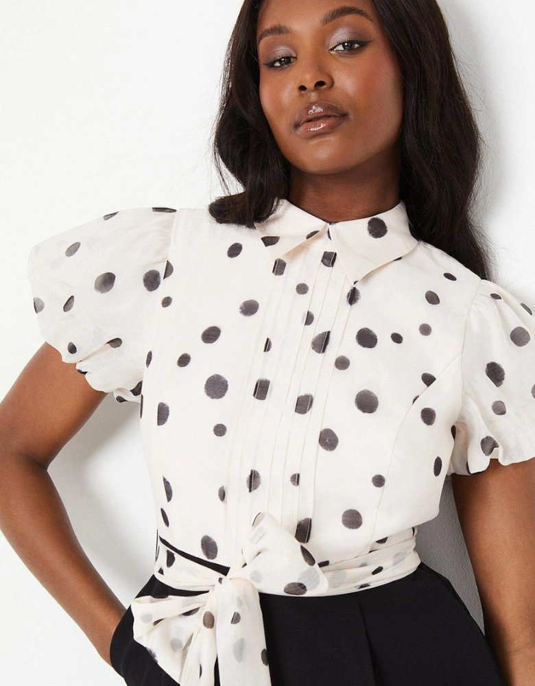Pintuck Bodice Jumpsuit With Puff Sleeve