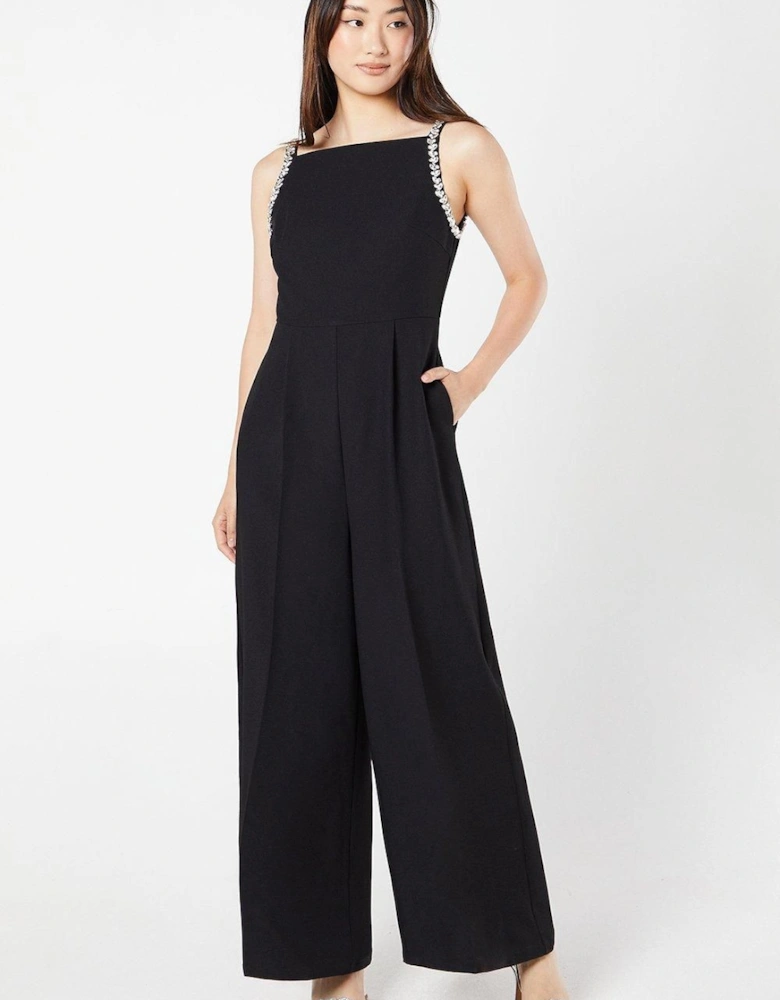 Diamante Trim Stretch Cami Jumpsuit