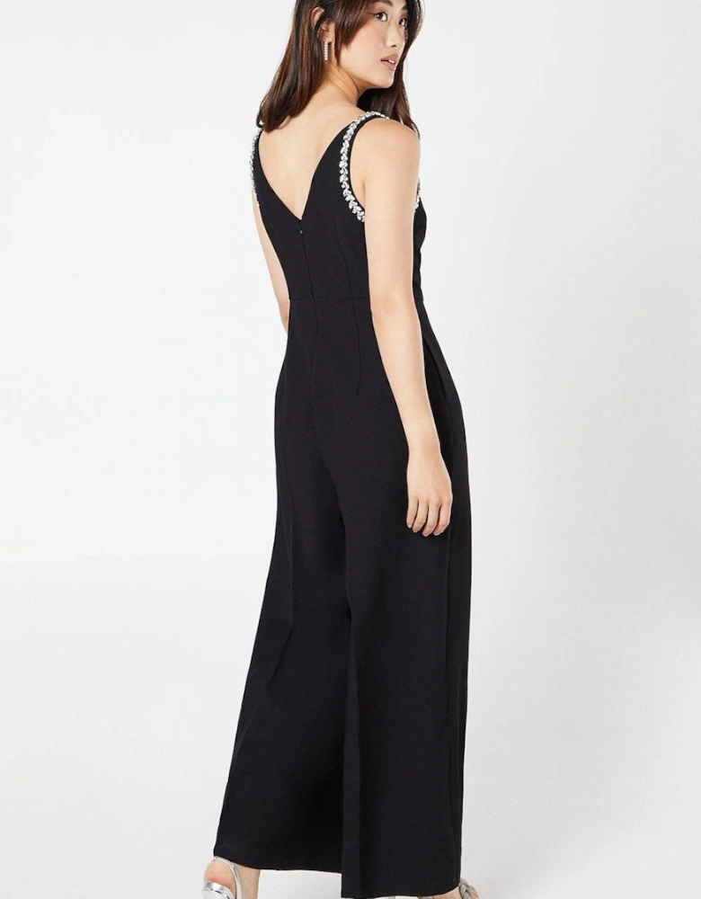 Diamante Trim Stretch Cami Jumpsuit