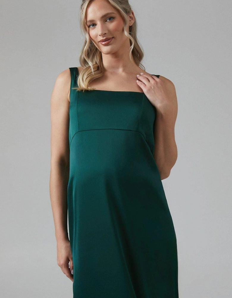 Maternity Square Neck Satin Bridesmaid Maxi Dress