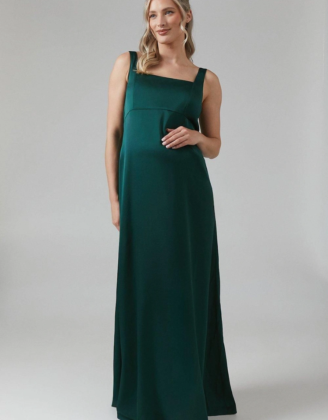 Maternity Square Neck Satin Bridesmaid Maxi Dress, 6 of 5