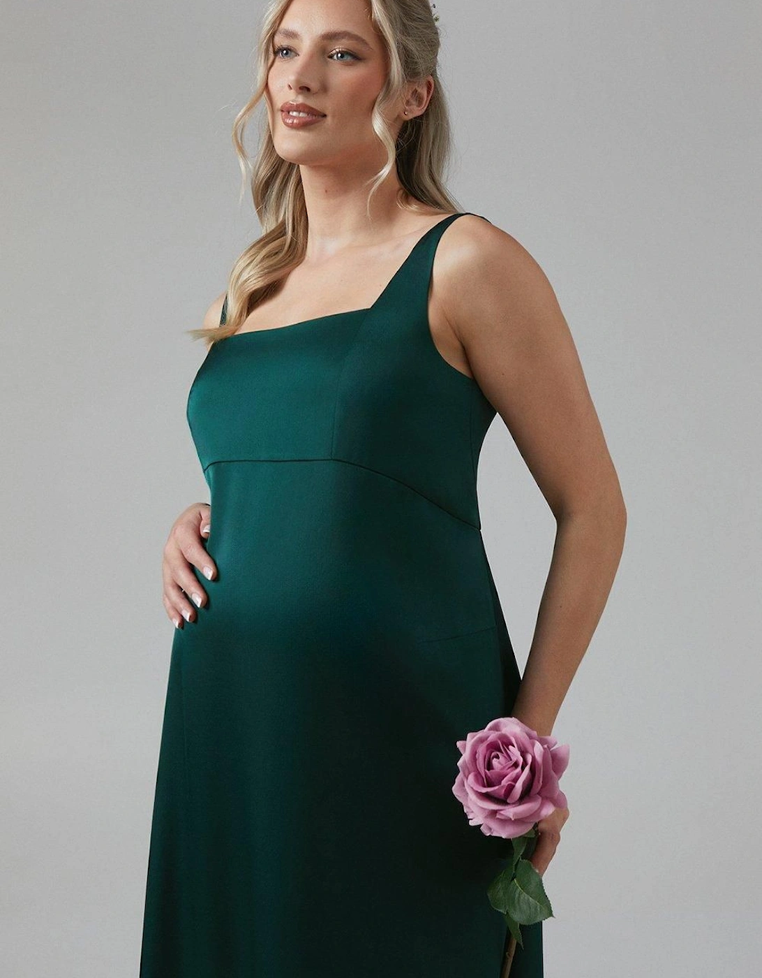 Maternity Square Neck Satin Bridesmaid Maxi Dress