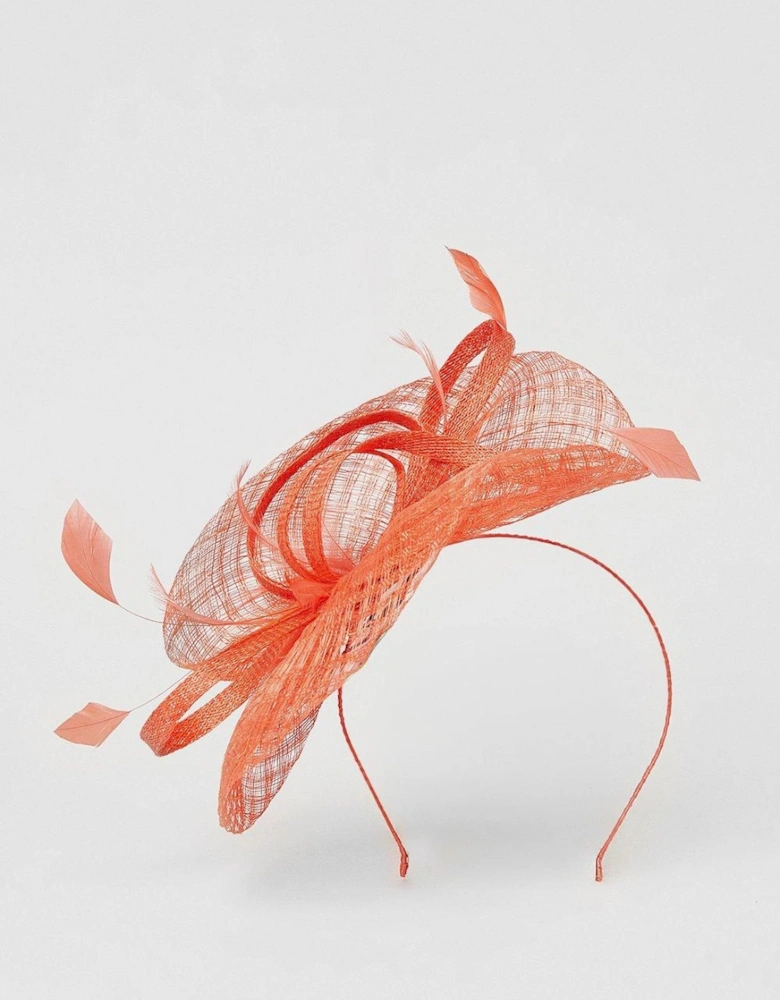 Open Weave Bow And Feather Fascinator