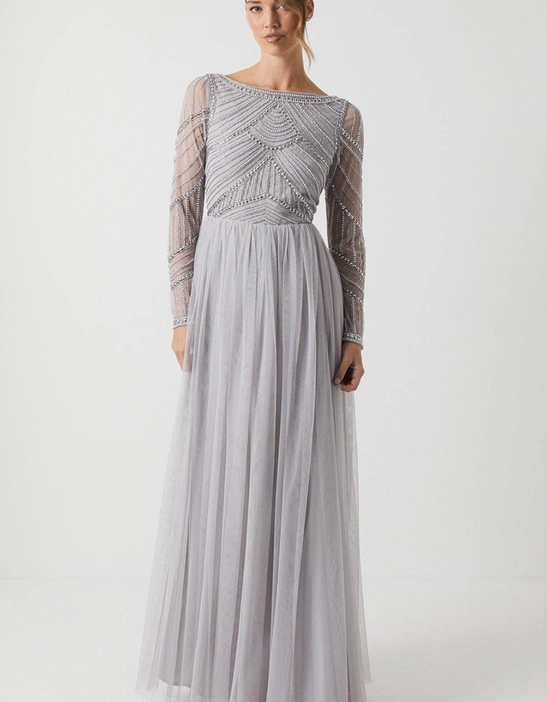 Embellished Long Sleeve Two In One Bridesmaid Dress