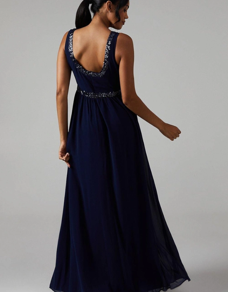 Scoop Back Embellished Chiffon Bridesmaid Dress