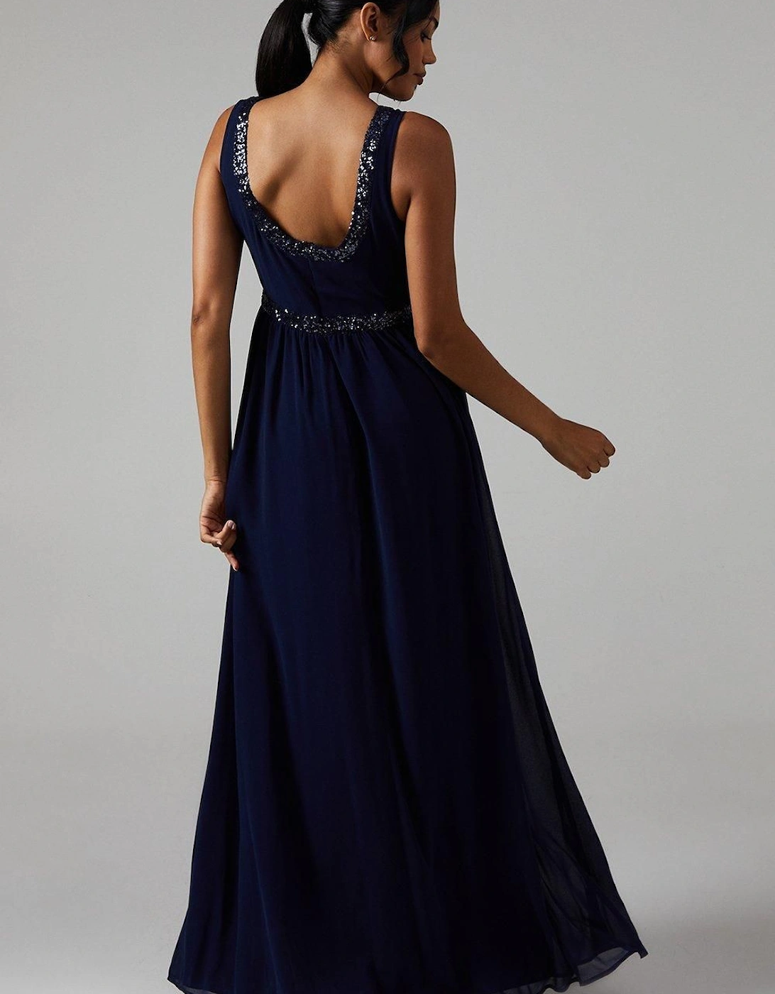 Scoop Back Embellished Chiffon Bridesmaid Dress