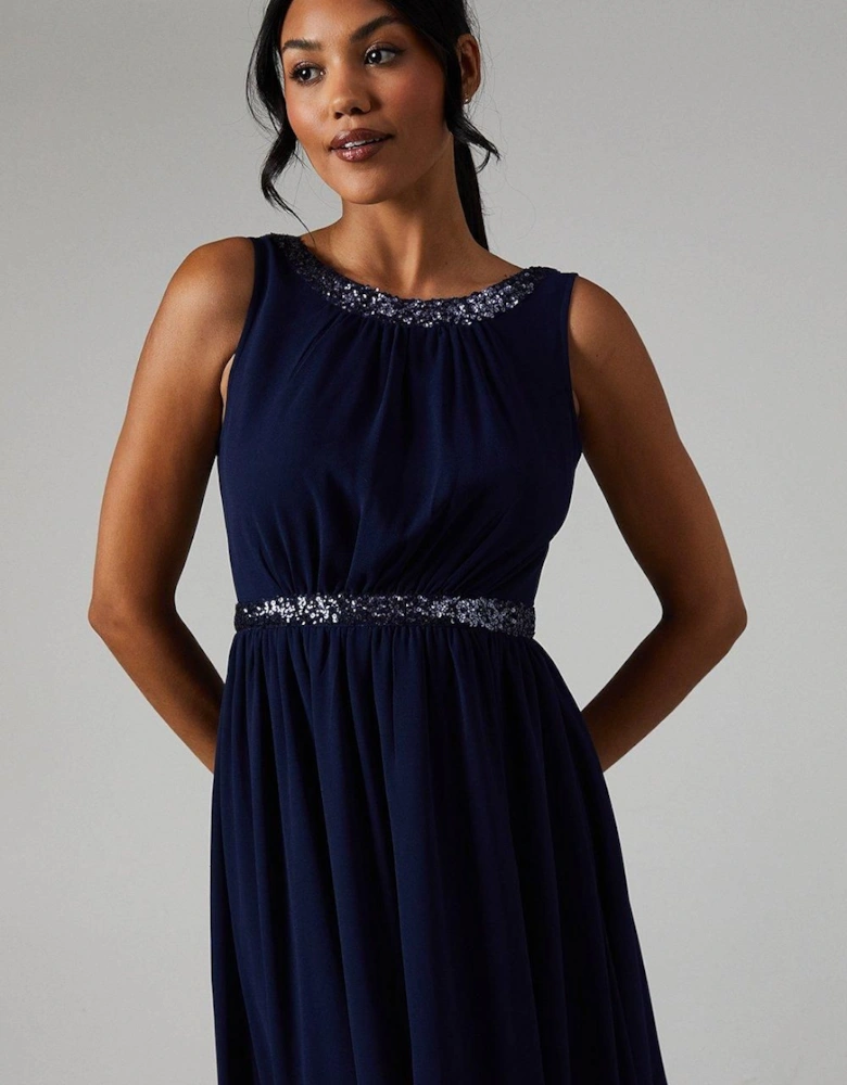 Scoop Back Embellished Chiffon Bridesmaid Dress