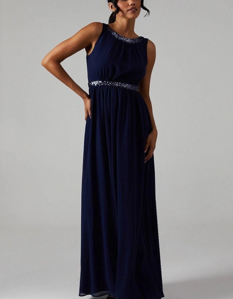 Scoop Back Embellished Chiffon Bridesmaid Dress