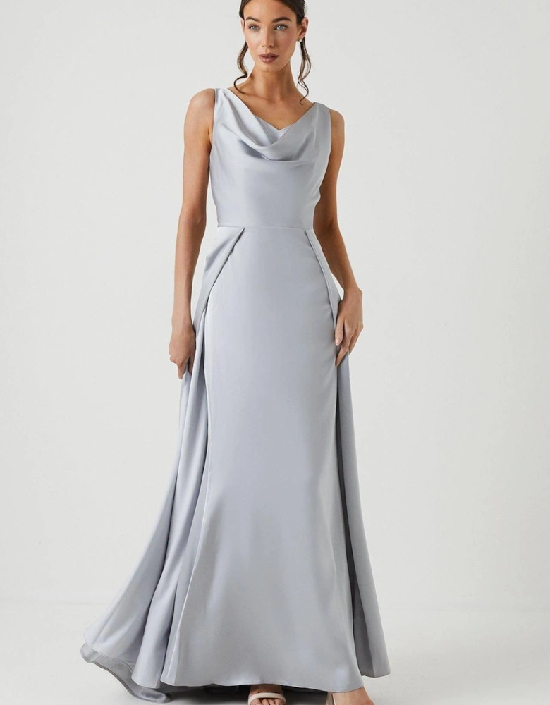 Cowl Neck A-line Satin Bridesmaid Dress