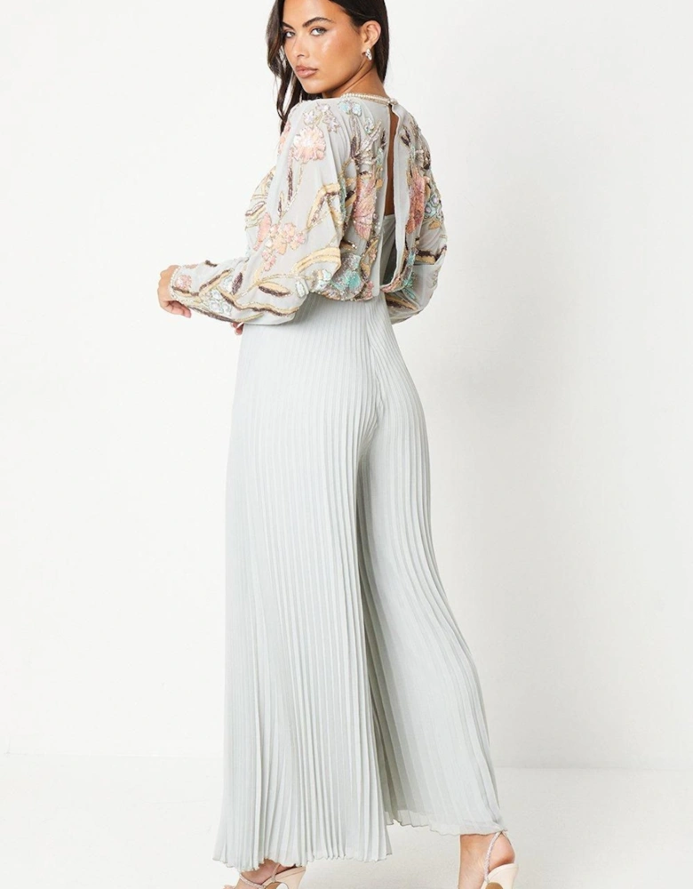 Hand Embellished Bodice Jumpsuit With Pleated Trouser