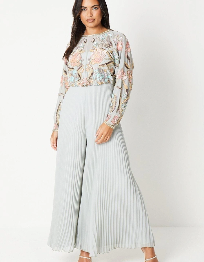 Hand Embellished Bodice Jumpsuit With Pleated Trouser