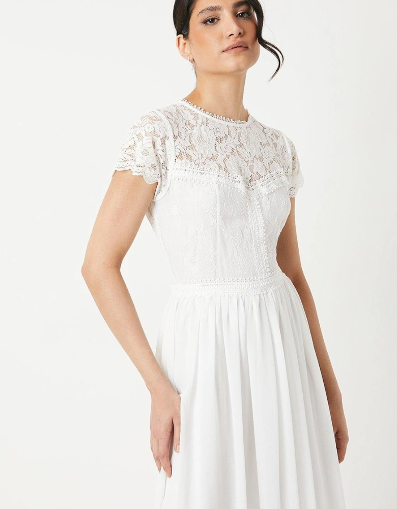 Short Sleeve Eyelash Lace Bodice Wedding Dress