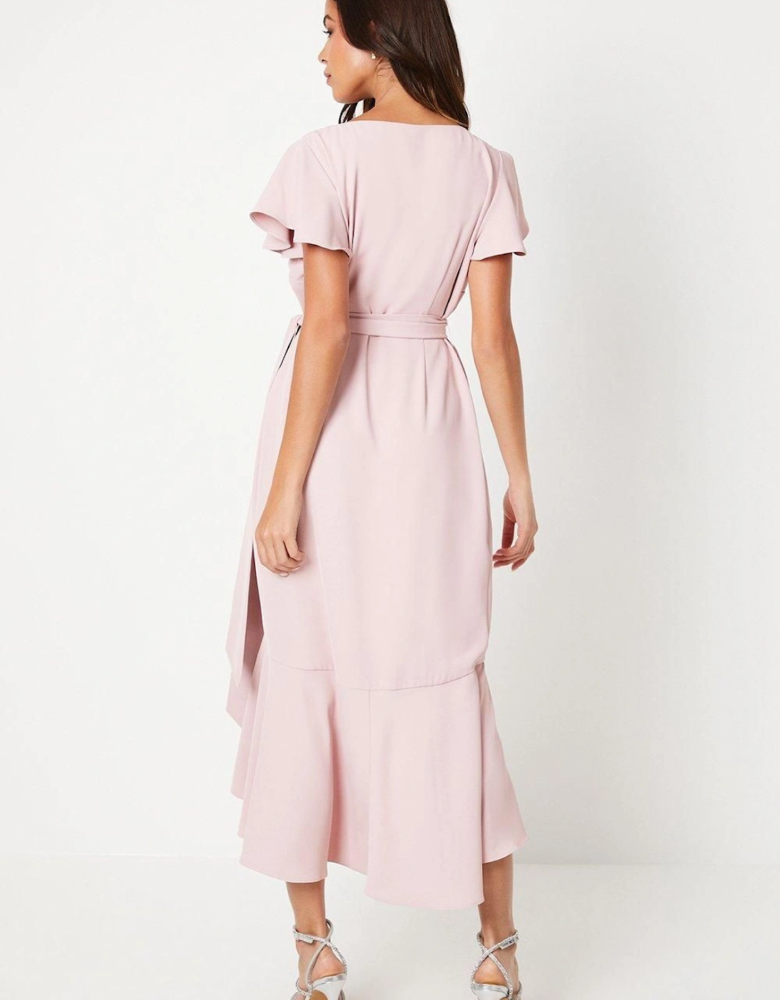 V Neck Ruffle Wrap Wedding Guest Dress