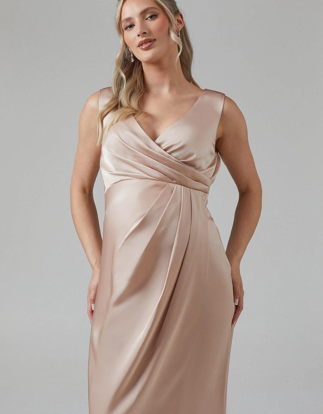 Maternity Ruched Waist Detail Satin Bridesmaid Dress