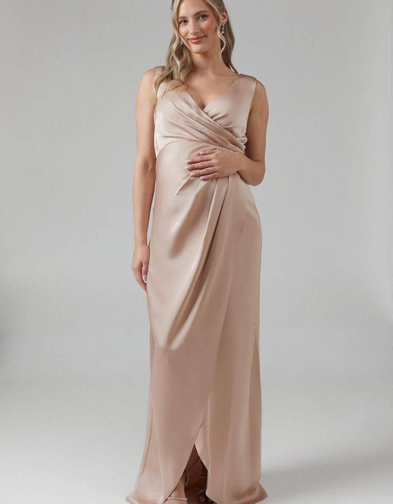 Maternity Ruched Waist Detail Satin Bridesmaid Dress