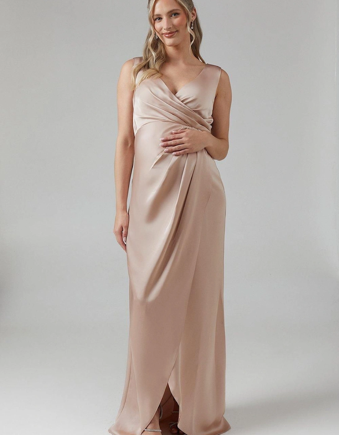 Maternity Ruched Waist Detail Satin Bridesmaid Dress, 6 of 5