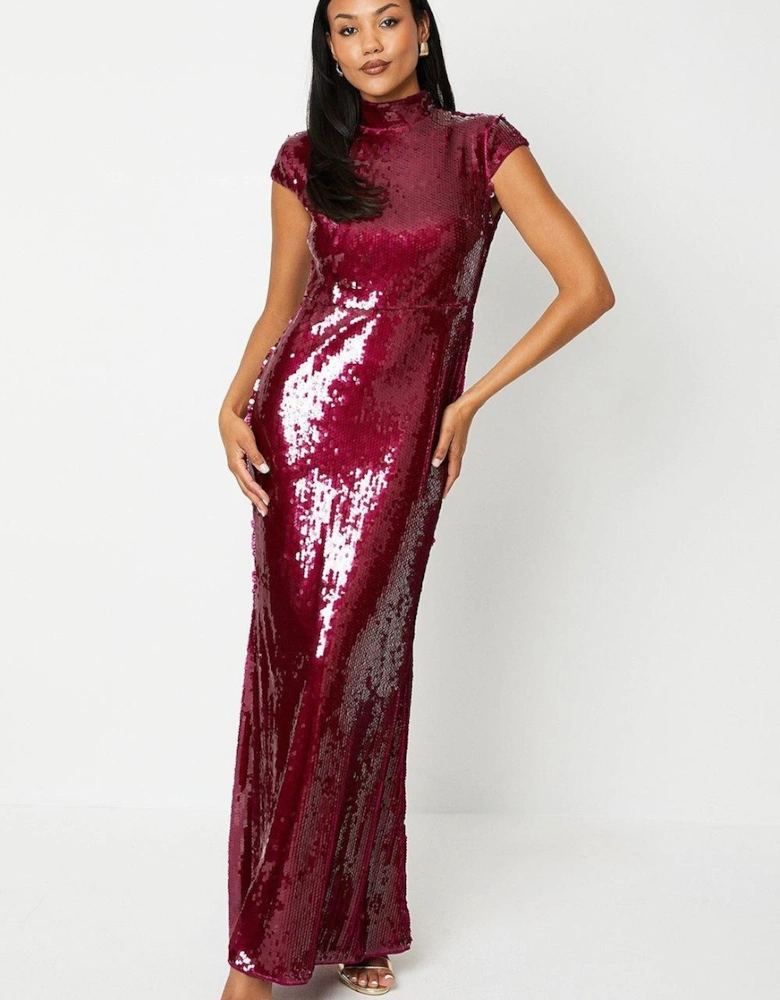 Clear Sequin High Neck Maxi Dress