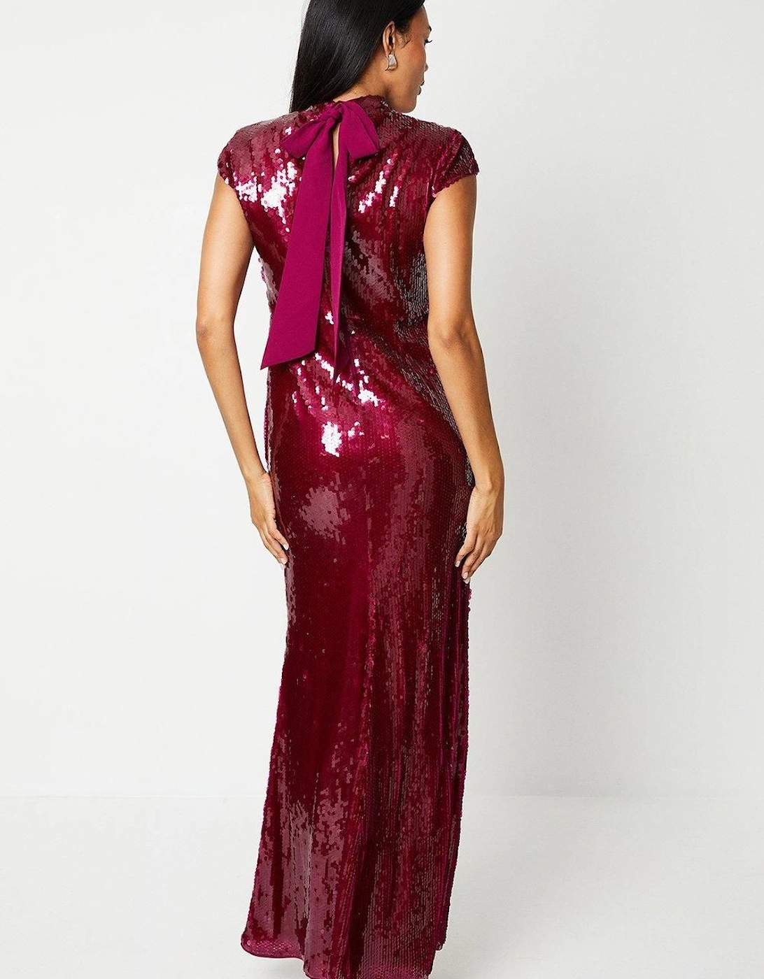 Clear Sequin High Neck Maxi Dress