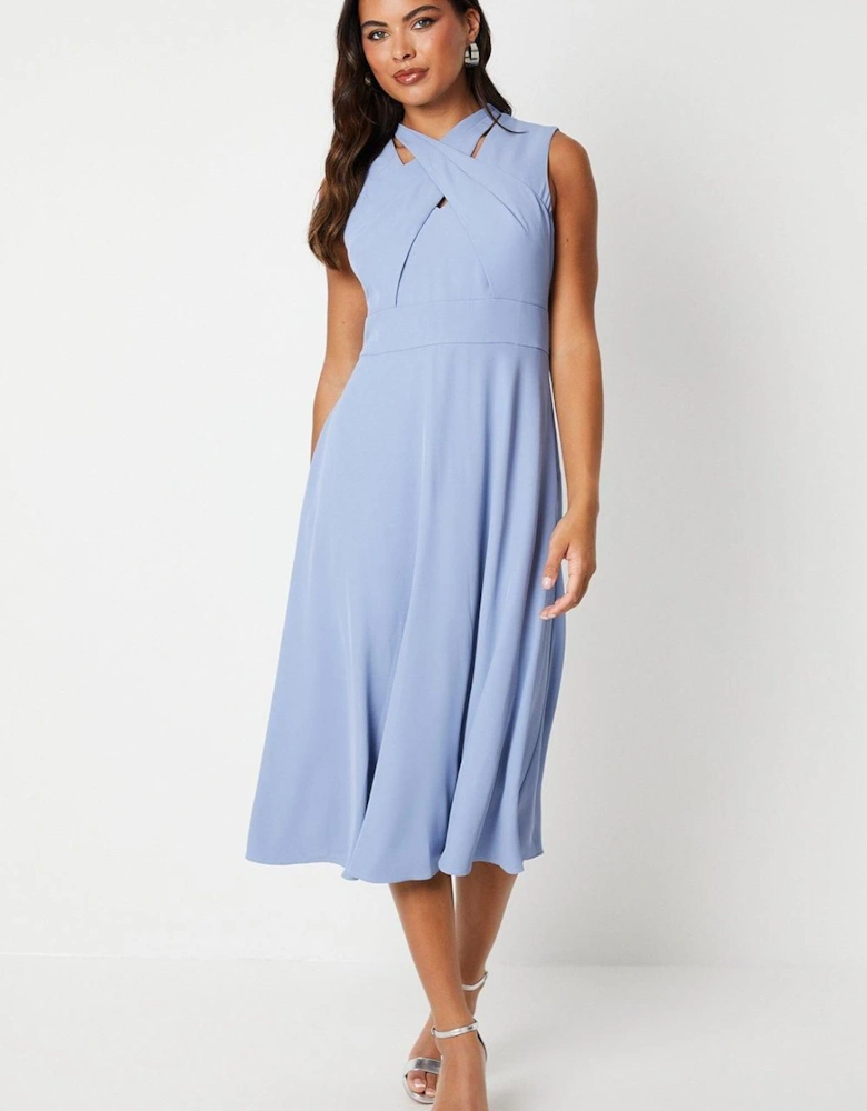 Cross Front Deep Waist Midi Dress