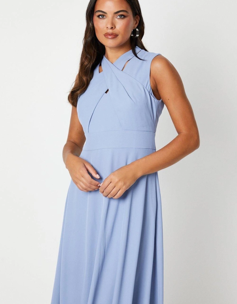 Cross Front Deep Waist Midi Dress