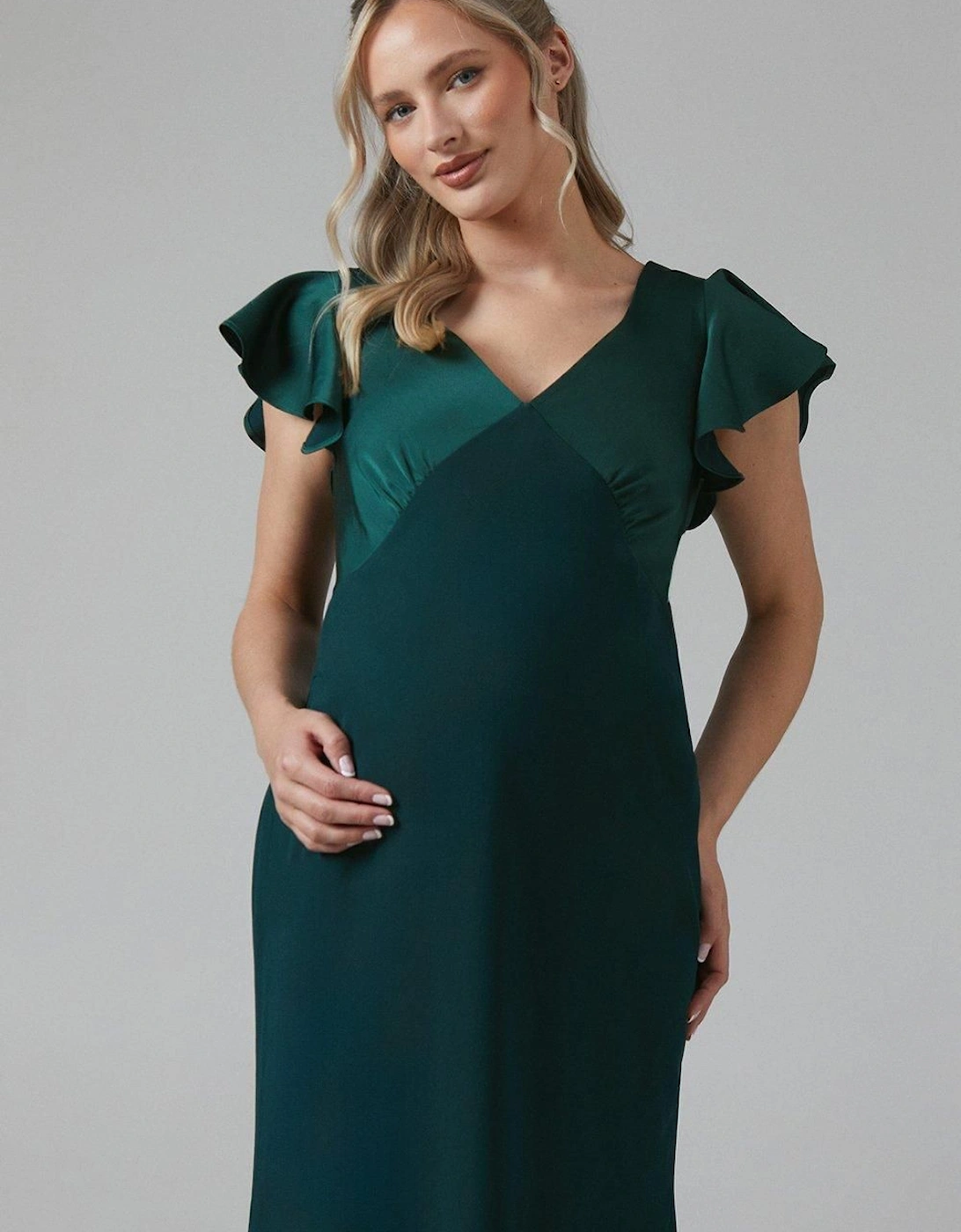 Maternity V Neck Satin Bridesmaid Dress