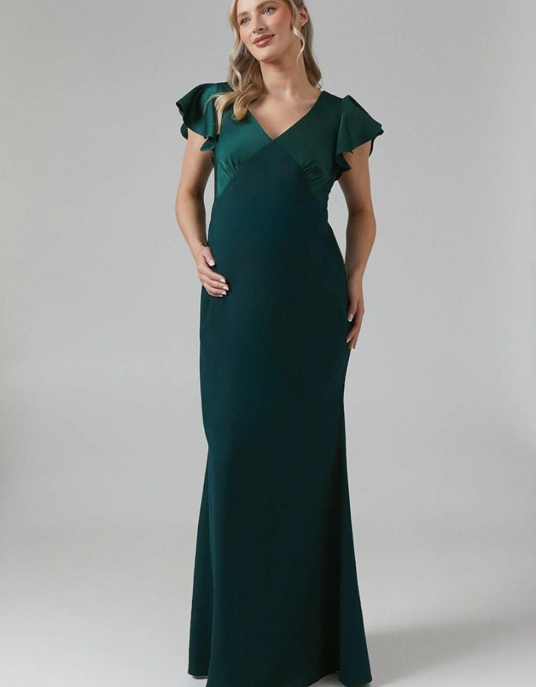 Maternity V Neck Satin Bridesmaid Dress