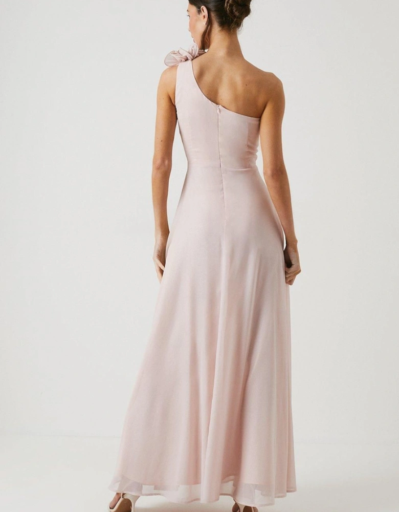 Shimmer Chiffon Corsage One Shoulder Bridesmaid Dress