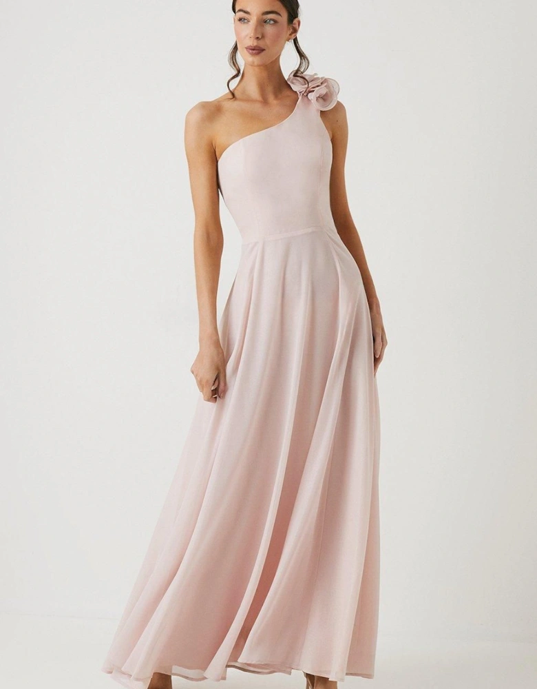 Shimmer Chiffon Corsage One Shoulder Bridesmaid Dress