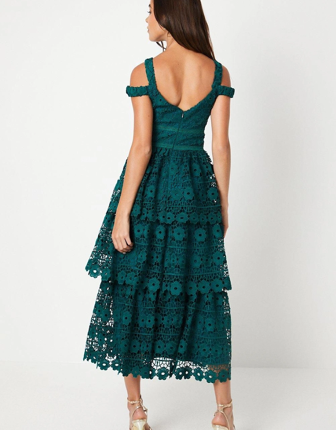 Sweetheart Neckline Tiered Lace Midi Wedding Guest Dress